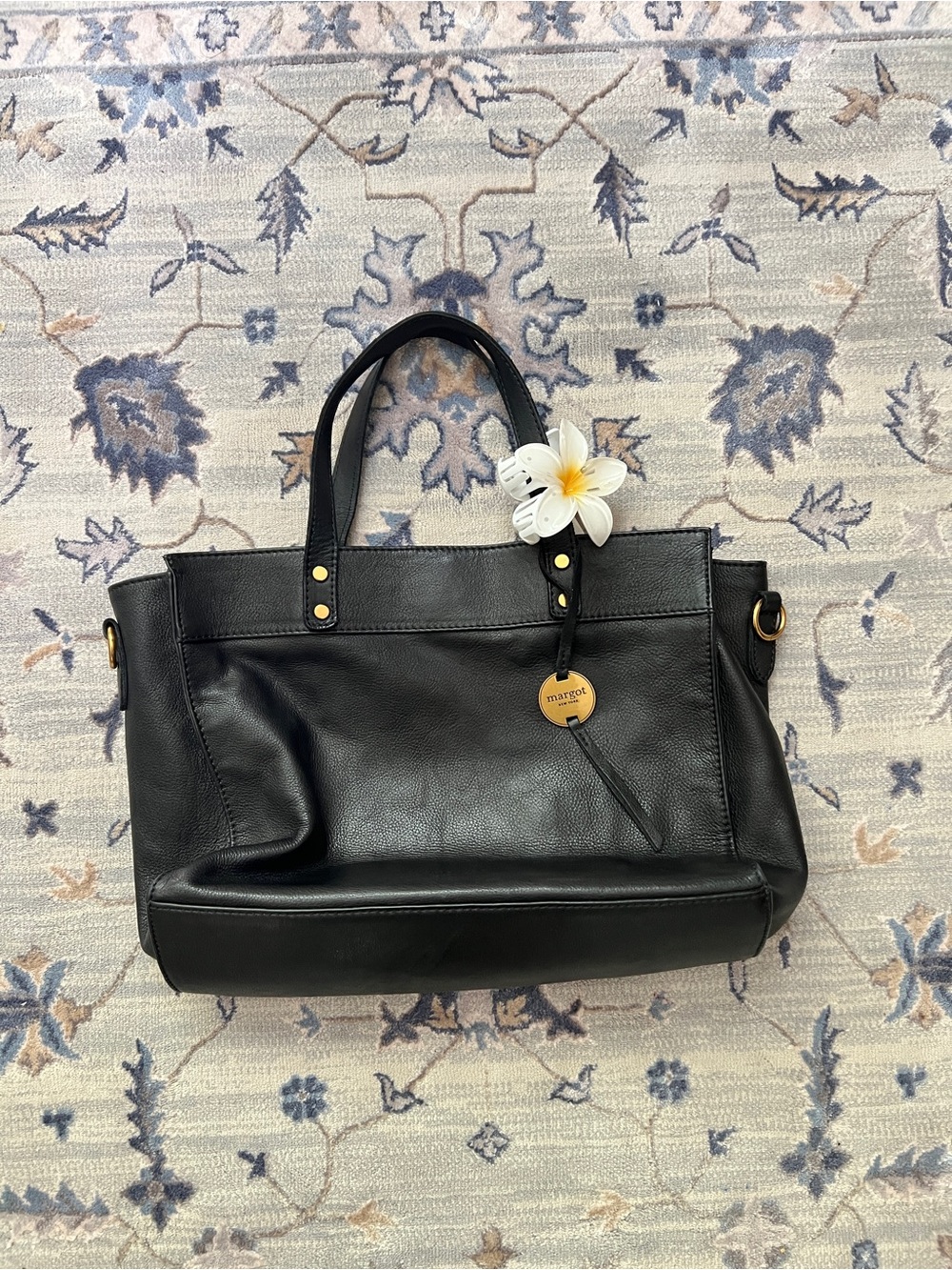 Margot New York Black Leather Tote Bag - Picture 1 of 6